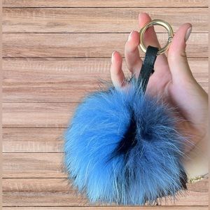 Fuzzy blue fur pompom